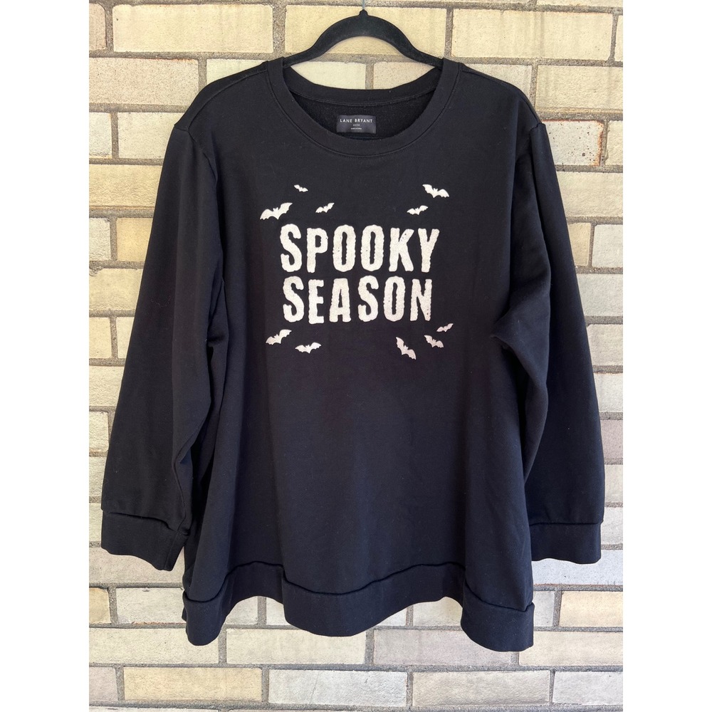 Lane Bryant Spooky Season Bats Glitter Black Sweatshirt Size 22/24 3X Halloween